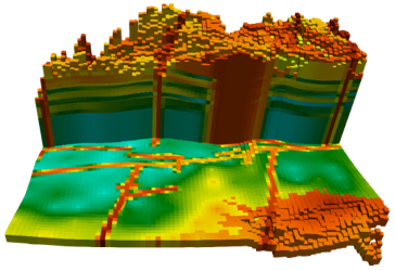 A model showing pilot points and structural overlay parameterization